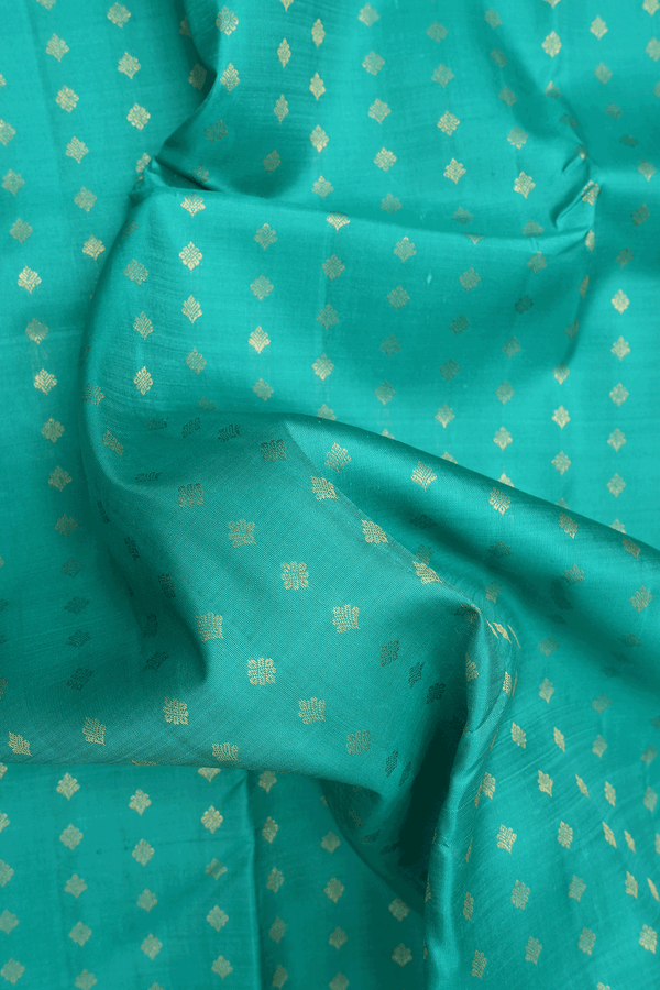 Floral Zari Buttis Sea Blue Kanchipuram Silk Saree