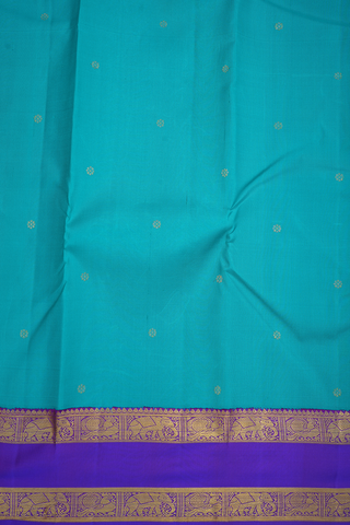 Floral Zari Buttis Sea Blue Kanchipuram Silk Saree