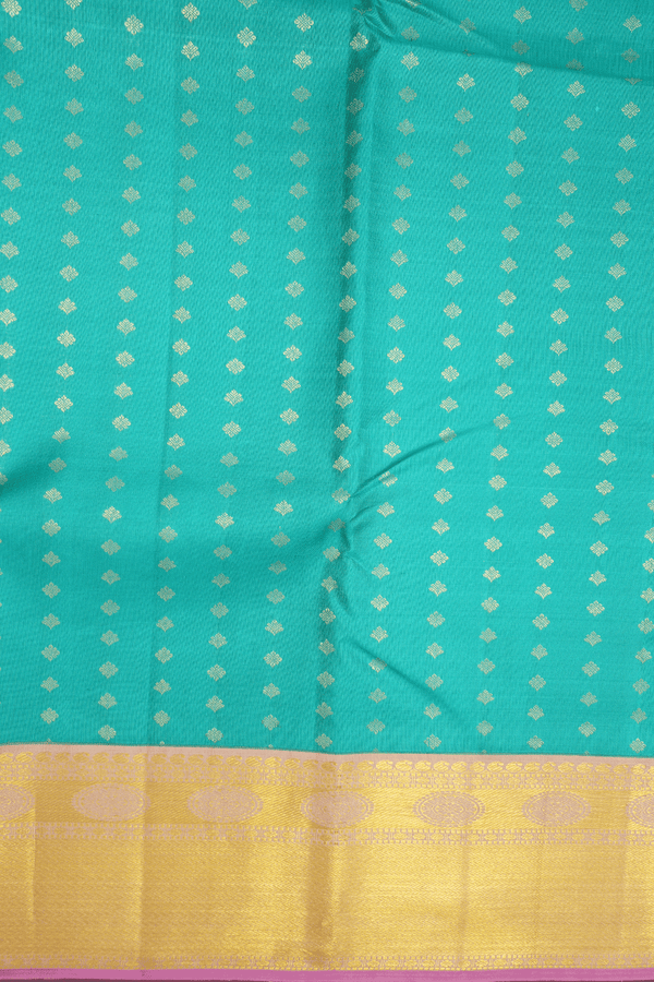 Floral Zari Buttis Sea Blue Kanchipuram Silk Saree