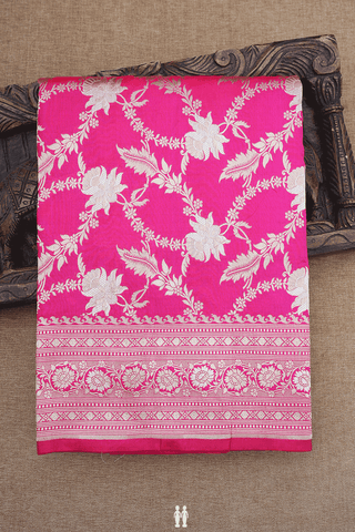 Floral Zari Design Magenta Banarasi Silk Saree