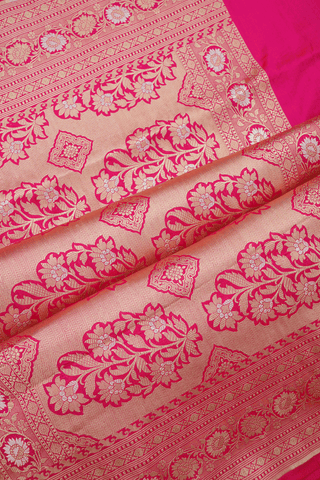 Floral Zari Design Magenta Banarasi Silk Saree