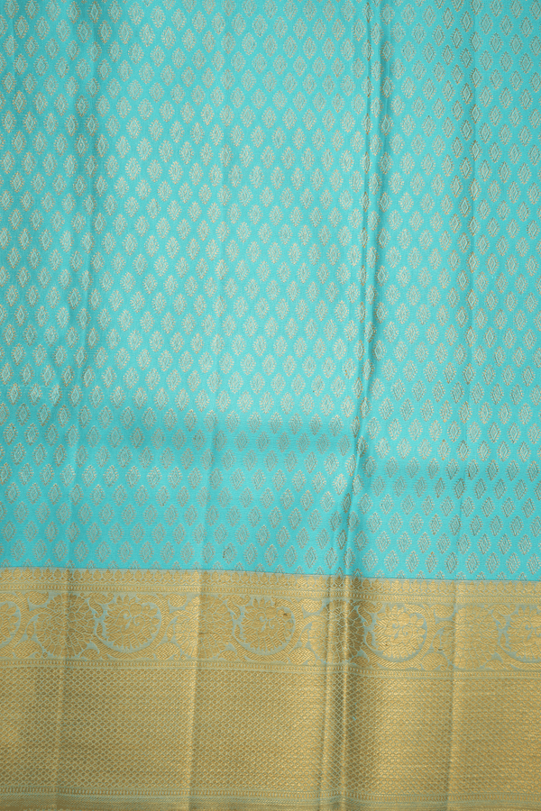 Floral Zari Design Turquoise Blue Kanchipuram Silk Saree