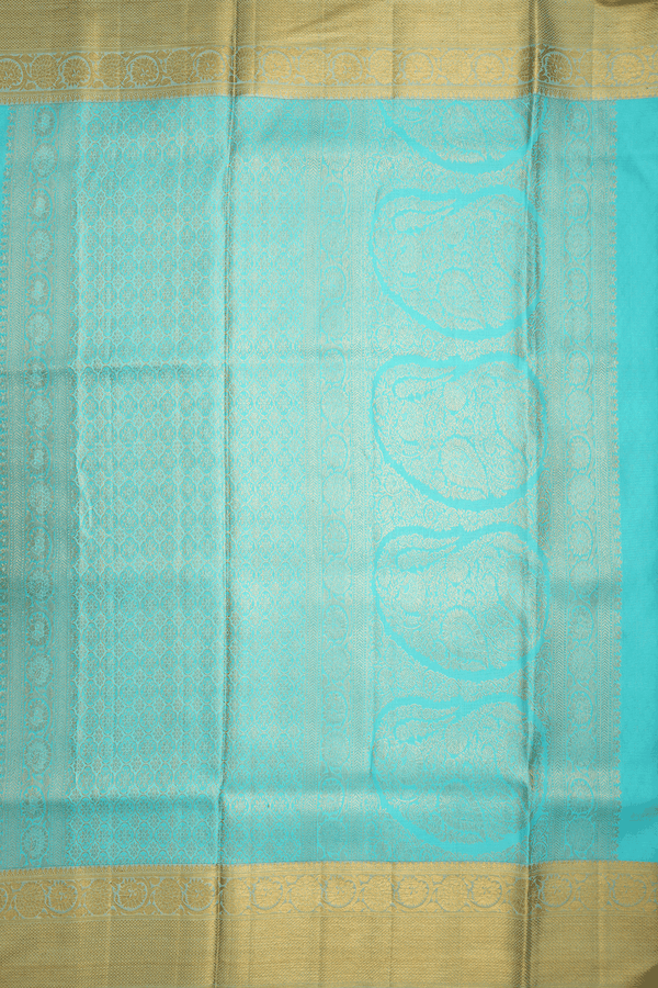 Floral Zari Design Turquoise Blue Kanchipuram Silk Saree