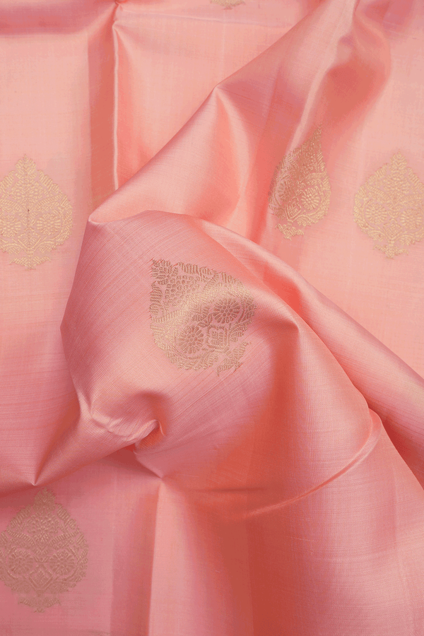 Floral Zari Motifs Baby Pink Kanchipuram Silk Saree