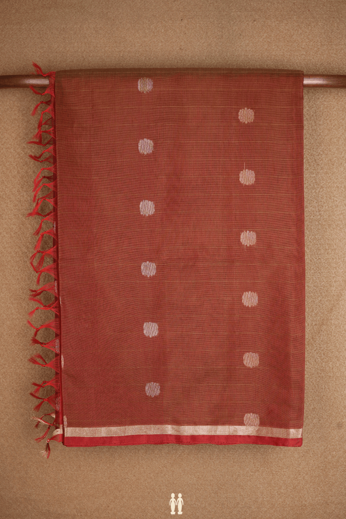 Floral Zari Motifs Brick Red Kora Silk Cotton Saree