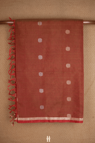 Floral Zari Motifs Brick Red Kora Silk Cotton Saree