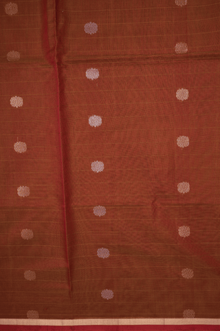Floral Zari Motifs Brick Red Kora Silk Cotton Saree