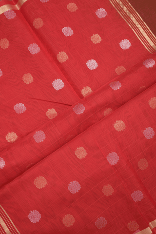 Floral Zari Motifs Brick Red Kora Silk Cotton Saree