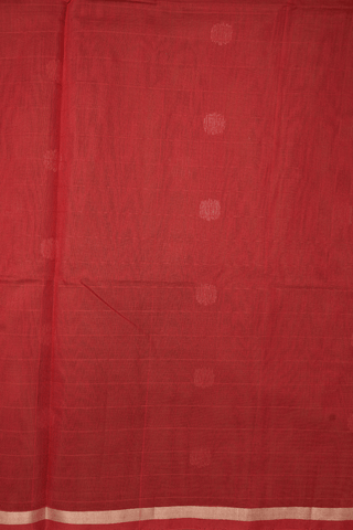 Floral Zari Motifs Brick Red Kora Silk Cotton Saree