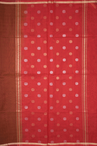Floral Zari Motifs Brick Red Kora Silk Cotton Saree