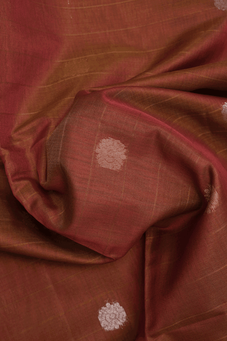Floral Zari Motifs Brick Red Kora Silk Cotton Saree