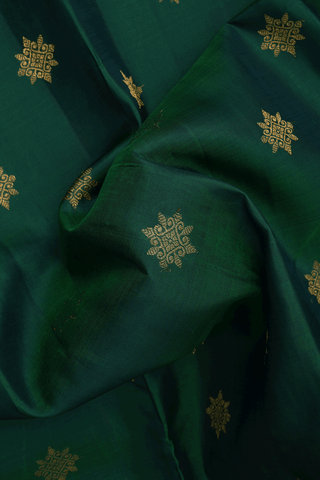 Floral Zari Motifs Emerald Green Kanchipuram Silk Saree