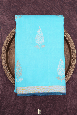 Floral Zari Motifs Light Blue Kanchipuram Silk Saree