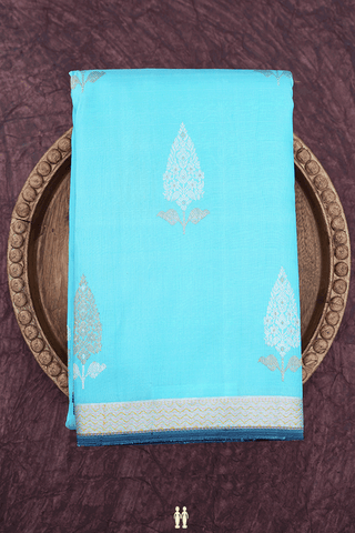 Floral Zari Motifs Light Blue Kanchipuram Silk Saree