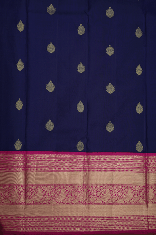 Floral Zari Motifs Navy Blue Kanchipuram Silk Saree