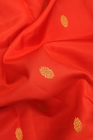 Floral Zari Motifs Reddish Orange Kanchipuram Silk Saree