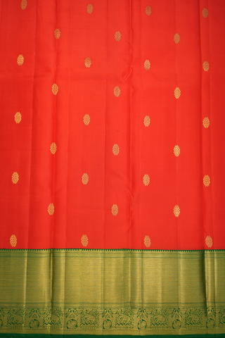 Floral Zari Motifs Reddish Orange Kanchipuram Silk Saree