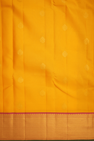 Floral Zari Motifs Saffron Yellow Kanchipuram Silk Saree