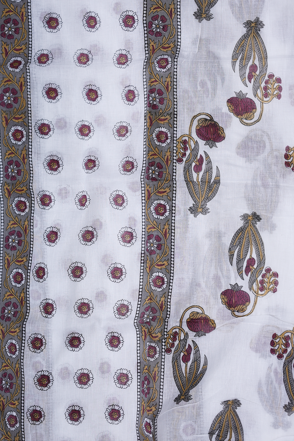 Front Tie Up Neck Floral Design White Cotton Salwar Set