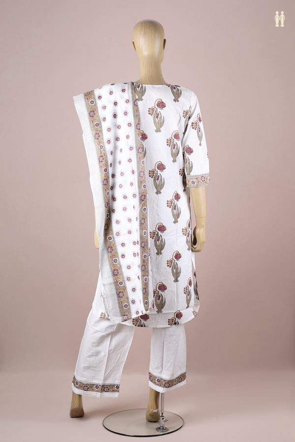 Front Tie Up Neck Floral Design White Cotton Salwar Set