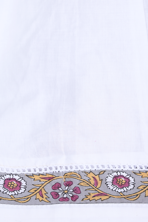 Front Tie Up Neck Floral Design White Cotton Salwar Set