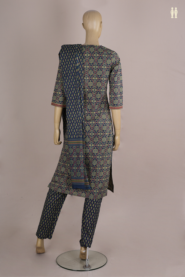 Front Tie Up Neck Printed Design Blue Cotton Salwar Set