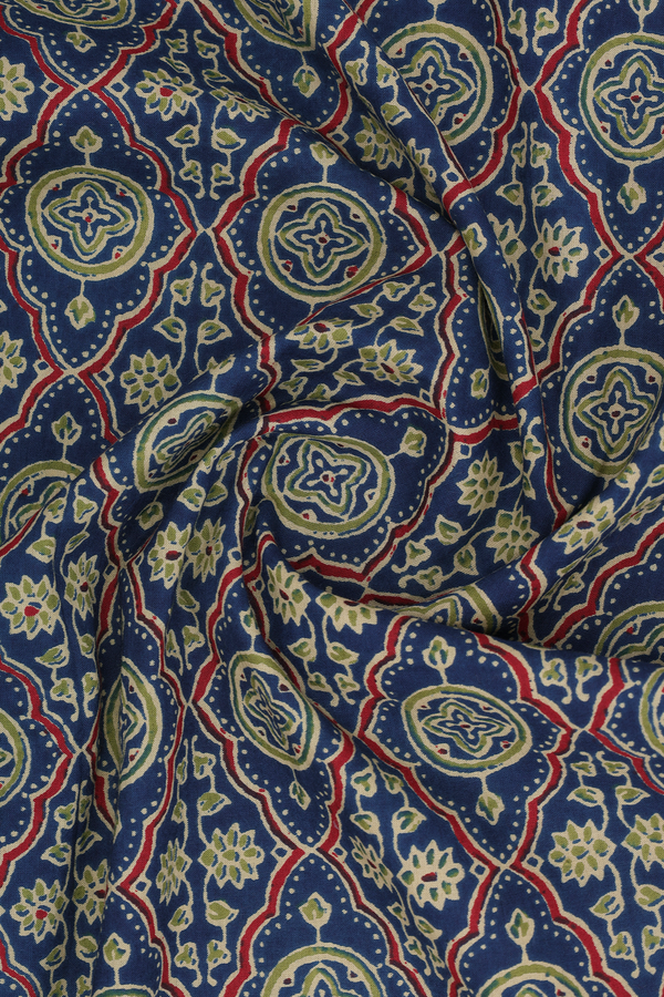 Front Tie Up Neck Printed Design Blue Cotton Salwar Set