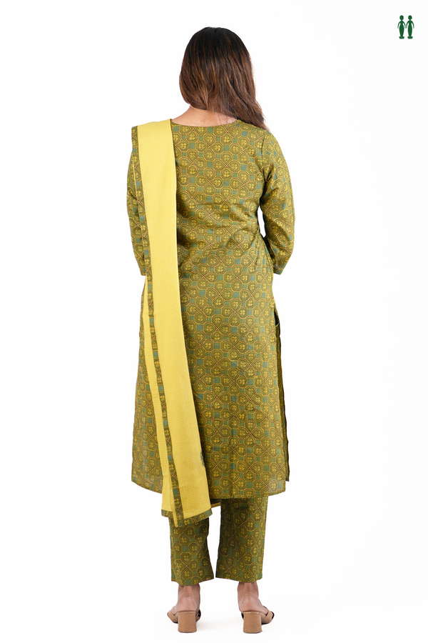 Front Tie Up Printed Design Green Cotton Salwar Set