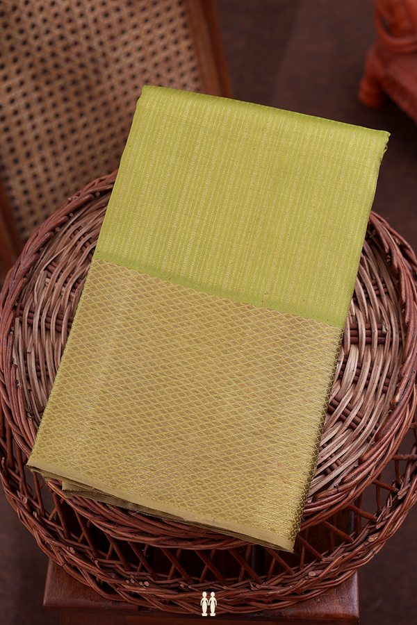Kanchipuram Silk Saree In Pear Green With Stripes Design