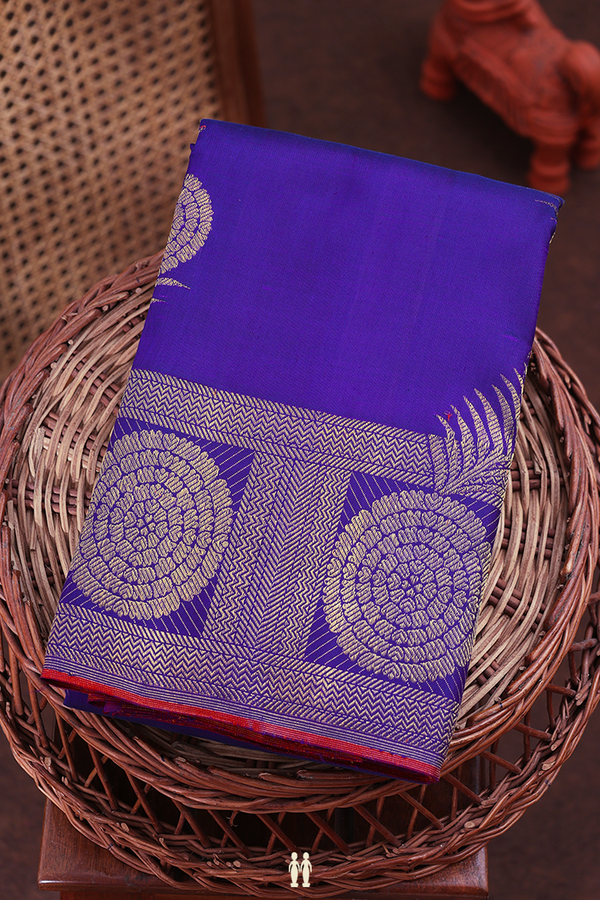 Kanchipuram Silk Saree In Royal Blue With Floral Border
