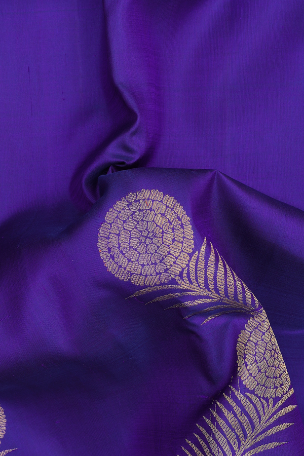 Kanchipuram Silk Saree In Royal Blue With Floral Border