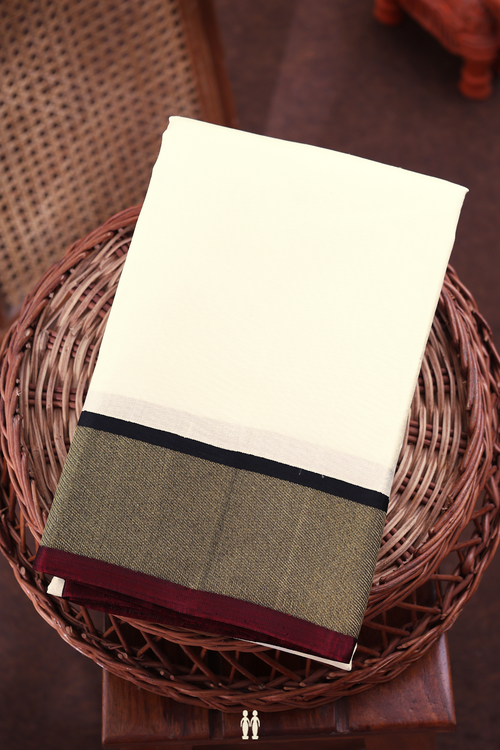 Kanchipuram Silk Saree In White With Twill Weave Border