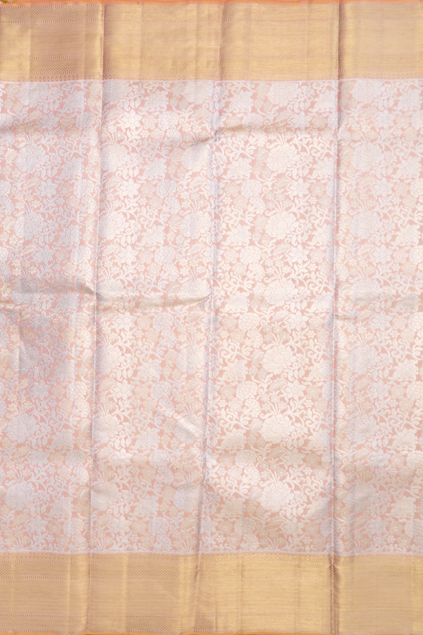 Kanchipuram Silk Saree In Peach Pink With Floral Design