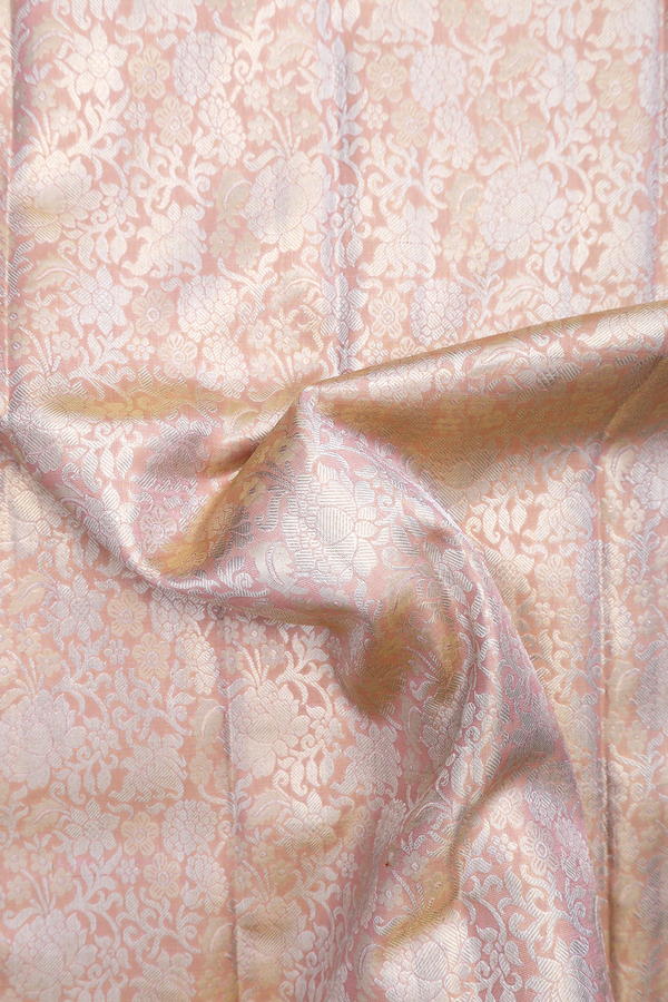 Kanchipuram Silk Saree In Peach Pink With Floral Design