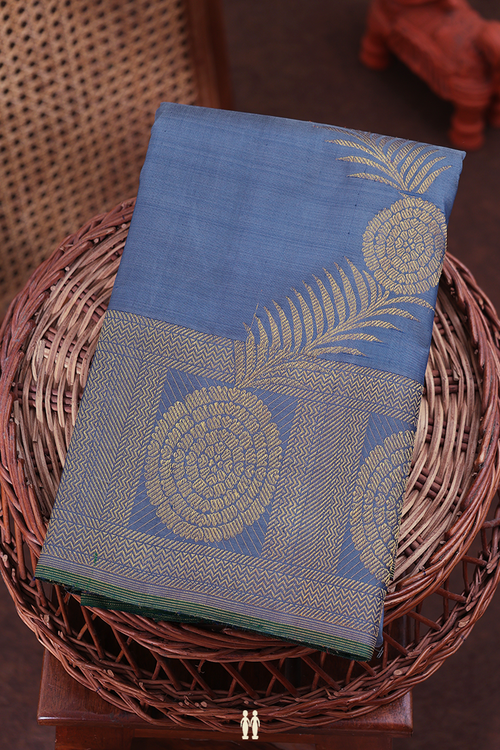 Kanchipuram Silk Saree In Pigeon Blue With Floral Border