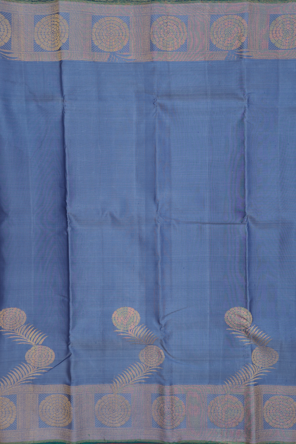 Kanchipuram Silk Saree In Pigeon Blue With Floral Border