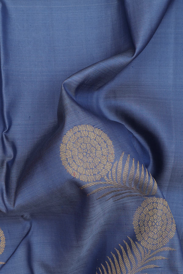 Kanchipuram Silk Saree In Pigeon Blue With Floral Border