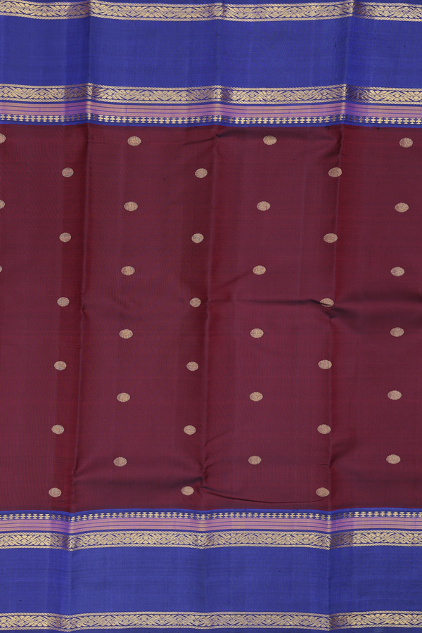 Kanchipuram Silk Saree In Maroon With Polka Buttas