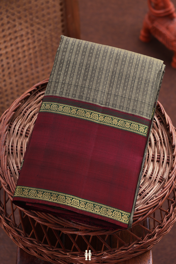 Kanchipuram Silk Saree In Dirt Brown With Checks Design