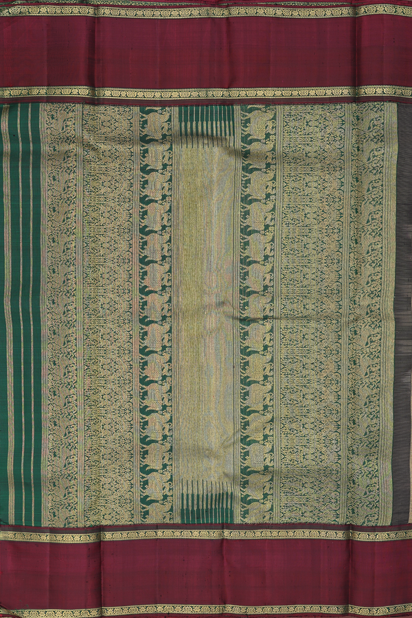 Kanchipuram Silk Saree In Dirt Brown With Checks Design