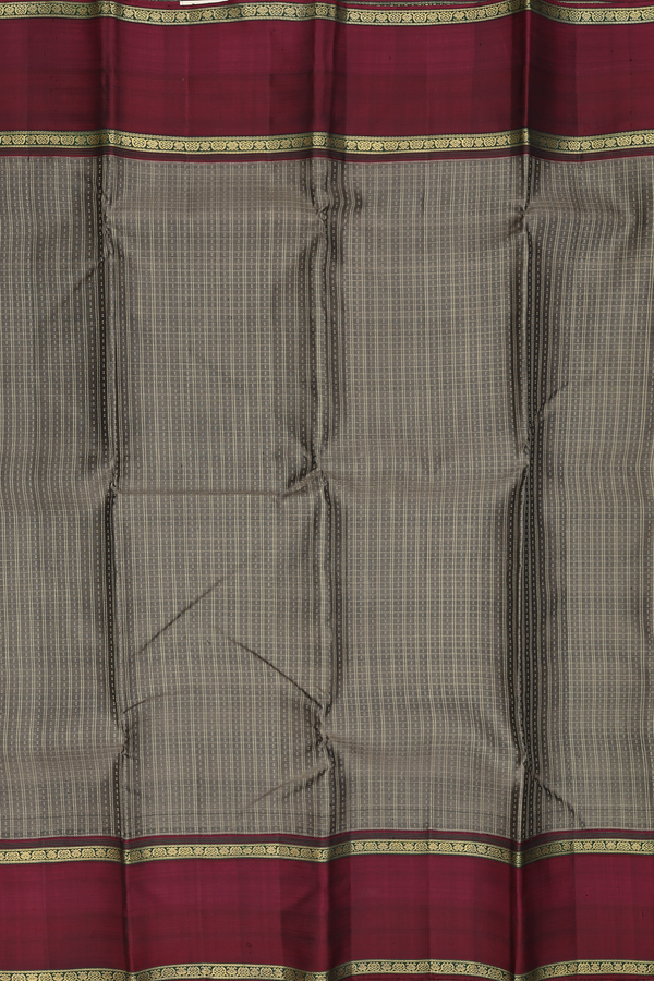 Kanchipuram Silk Saree In Dirt Brown With Checks Design