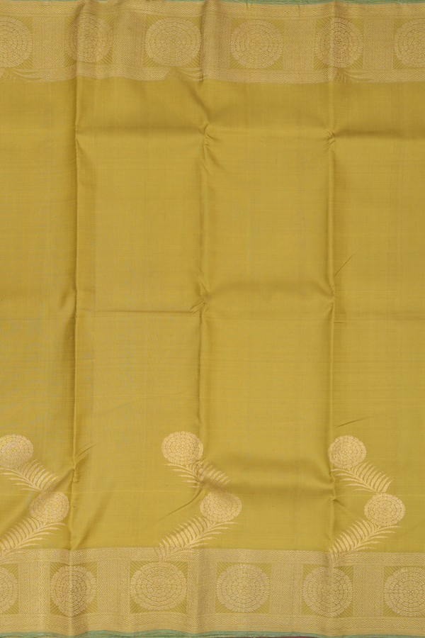 Kanchipuram Silk Saree In Olive Green With Floral Border