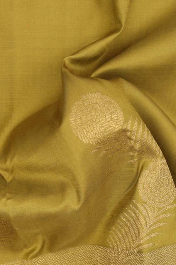 Kanchipuram Silk Saree In Olive Green With Floral Border