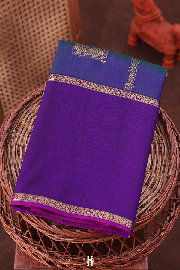 Kanchipuram Silk In Purple And Dual Tone With Checks Design