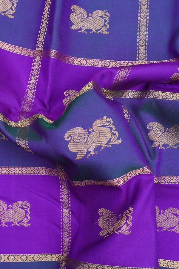 Kanchipuram Silk In Purple And Dual Tone With Checks Design