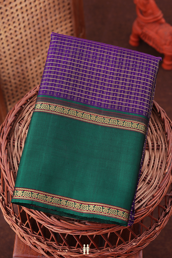 Kanchipuram Silk Saree In Royal Purple With Checks Design