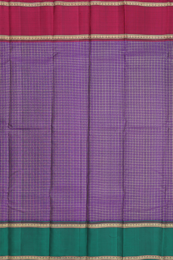 Kanchipuram Silk Saree In Royal Purple With Checks Design