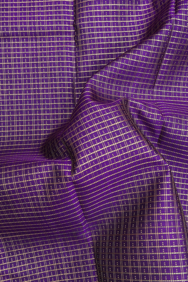 Kanchipuram Silk Saree In Royal Purple With Checks Design