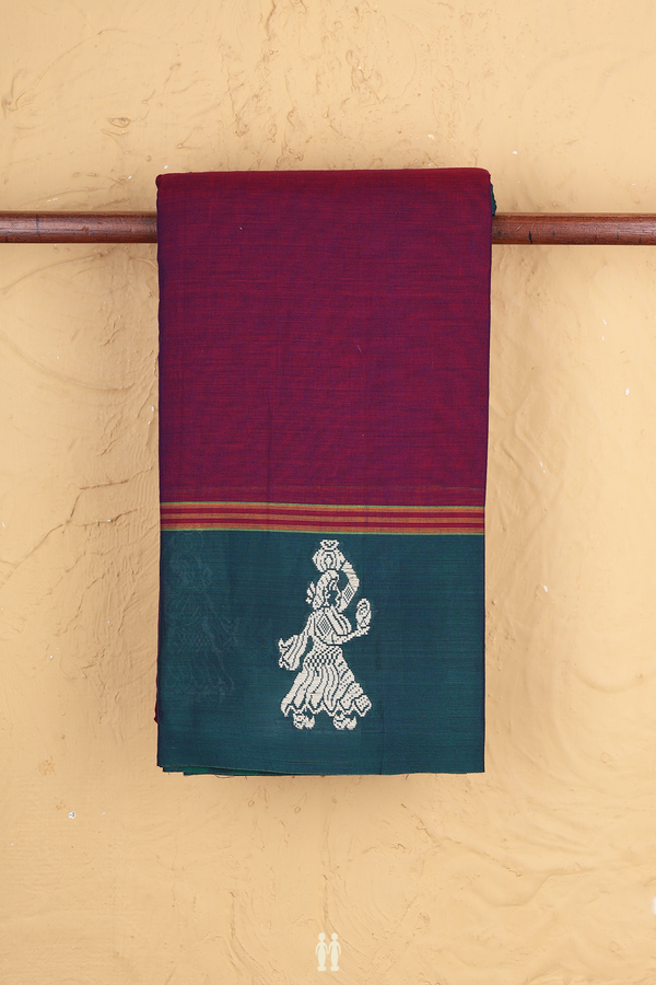 Gadwal Cotton Saree In Berry Purple With Contrast Border