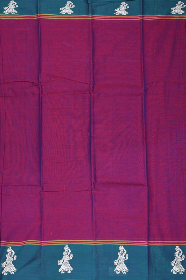 Gadwal Cotton Saree In Berry Purple With Contrast Border